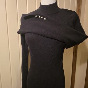 Ann Taylor Black Turtleneck Sweater with Pearl Accents
